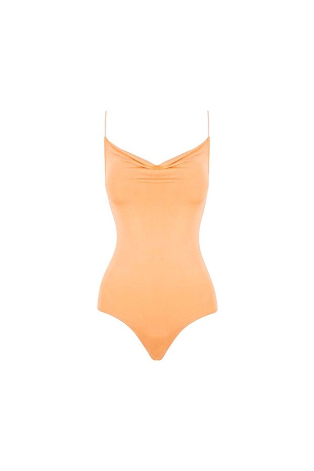 String Strap Collar Bodysuit - Orange