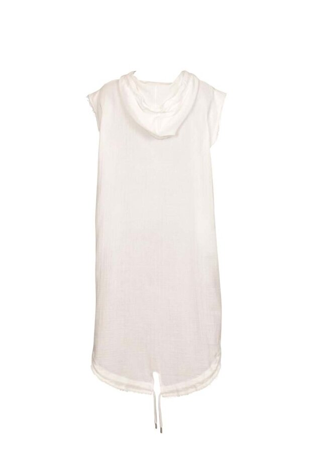 Oversize Kapüşonlu Panço-Elbise - Beyaz - 3