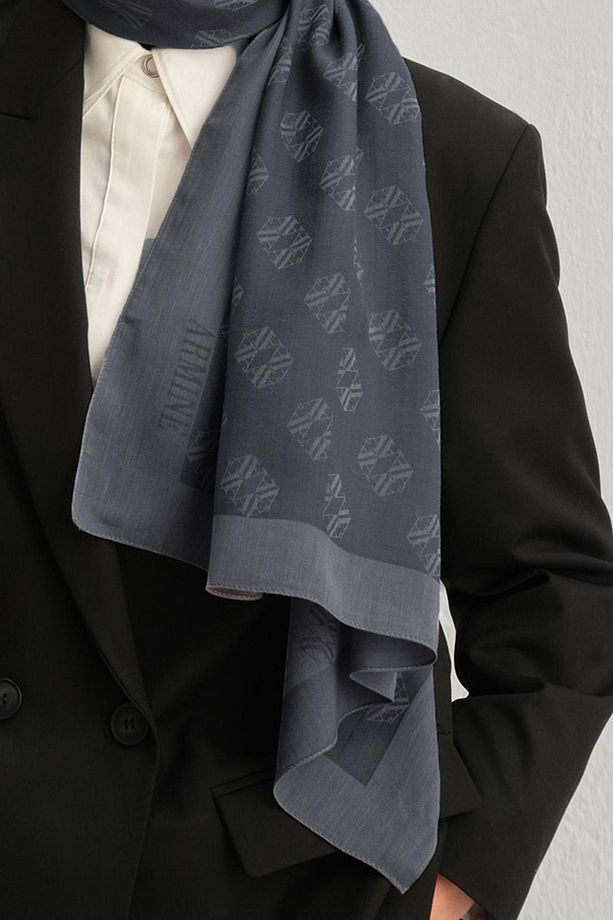 Tensel-ipek Şal - Minimal Monogram Desen - Atn1 - 02 - Füme - 2