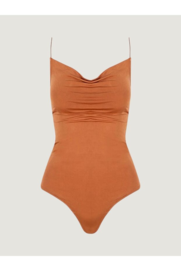 İp Askılı Degaje Yaka Body - Taba - 5