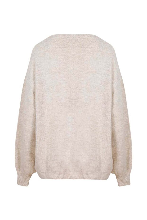 V Yaka Oversize Triko - Vizon - 2