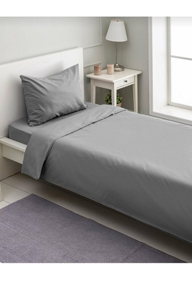 طقم غطاء لحاف بلون رمادي فردي مع ملاءات - 1