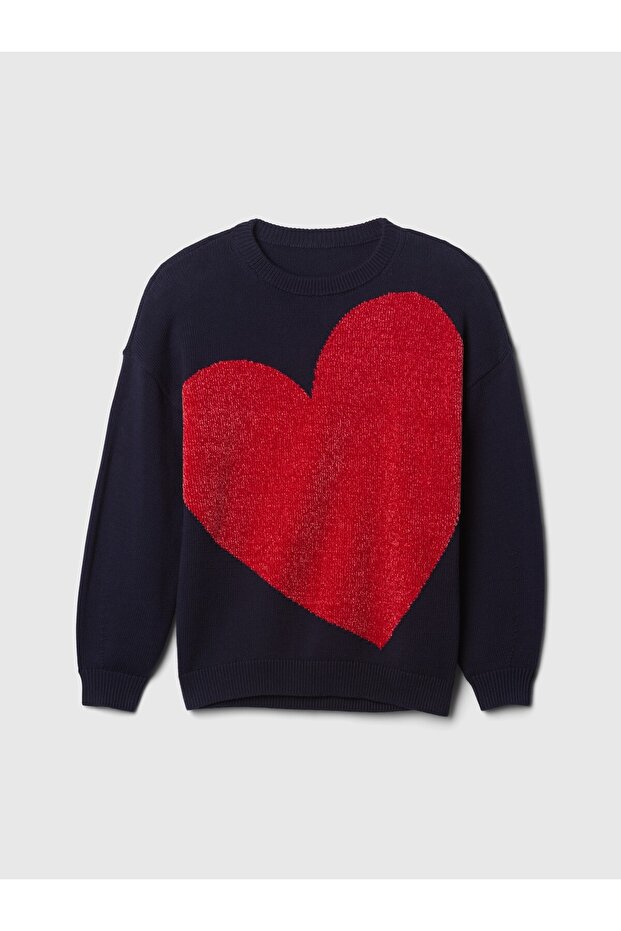 Kız Çocuk Lacivert Grafikli Oversize Tunik Kazak - 2