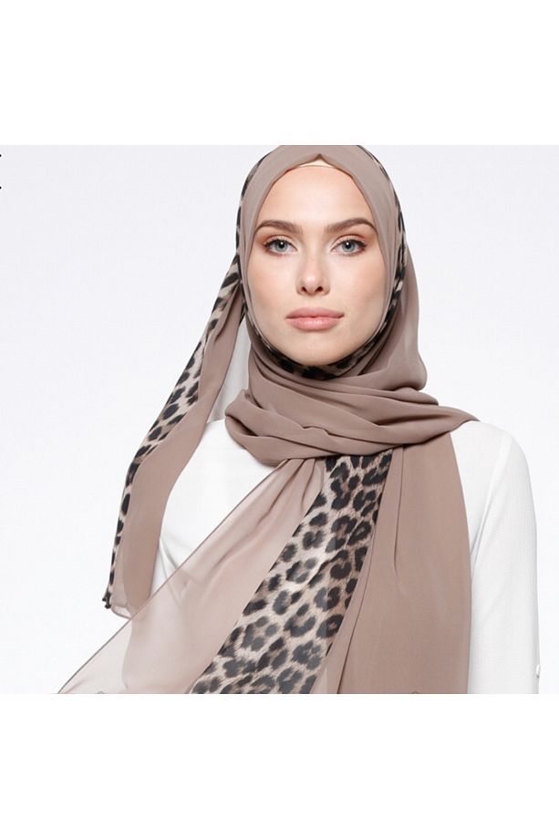 Leopar Su Yolu Şifon Şal - Bej - 1