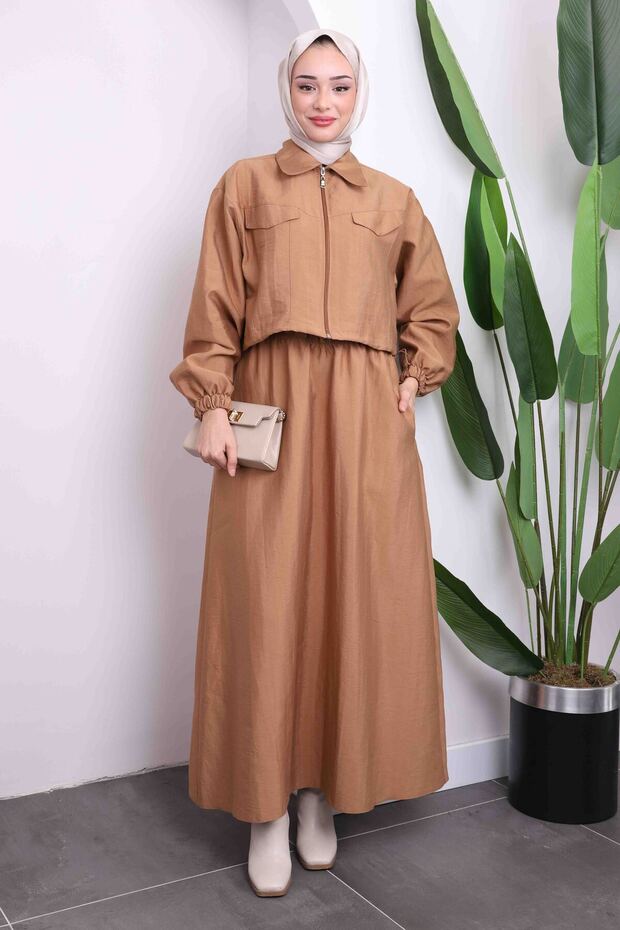 Mink Crop Jacket Dress Combination