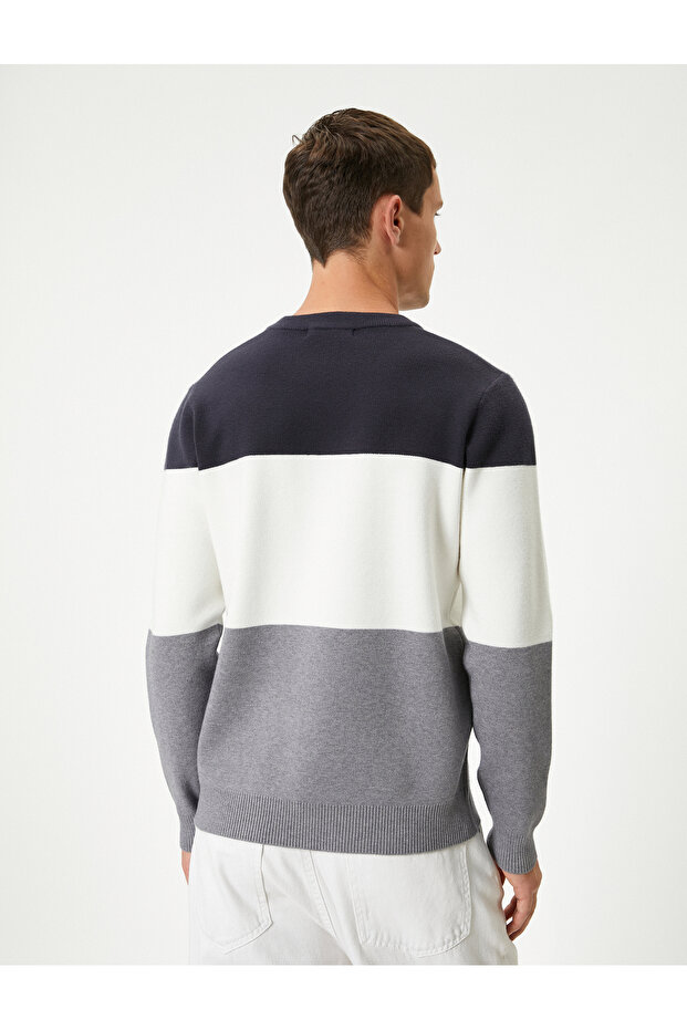 Pullover mit Rundhalsausschnitt, Farbblock-Strickwaren, lange Ärmel - 4