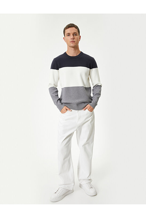 Pullover mit Rundhalsausschnitt, Farbblock-Strickwaren, lange Ärmel - 2