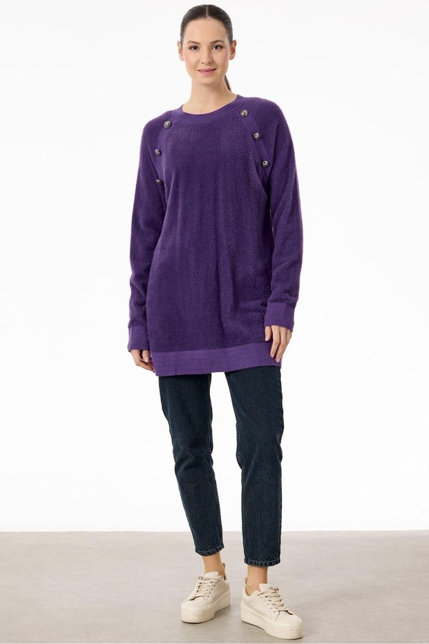 Mink Tunic - Raglan Sleeves and Button Detail, Purple
