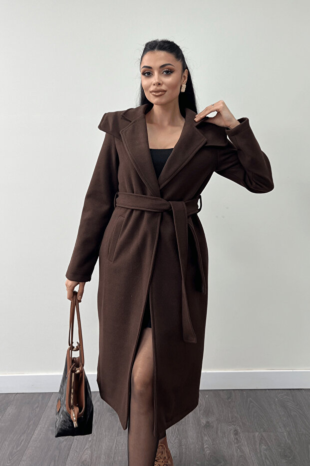 Single Button Brown Stamp Coat - 3