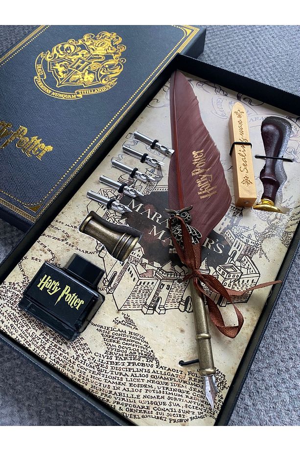 Harry Potter Mumlu Mühürlü Mürekkepli Divit Kalem Set Kuş Tüyü Sevgili Yeni Yıl Yılbaşı Hediye - 3