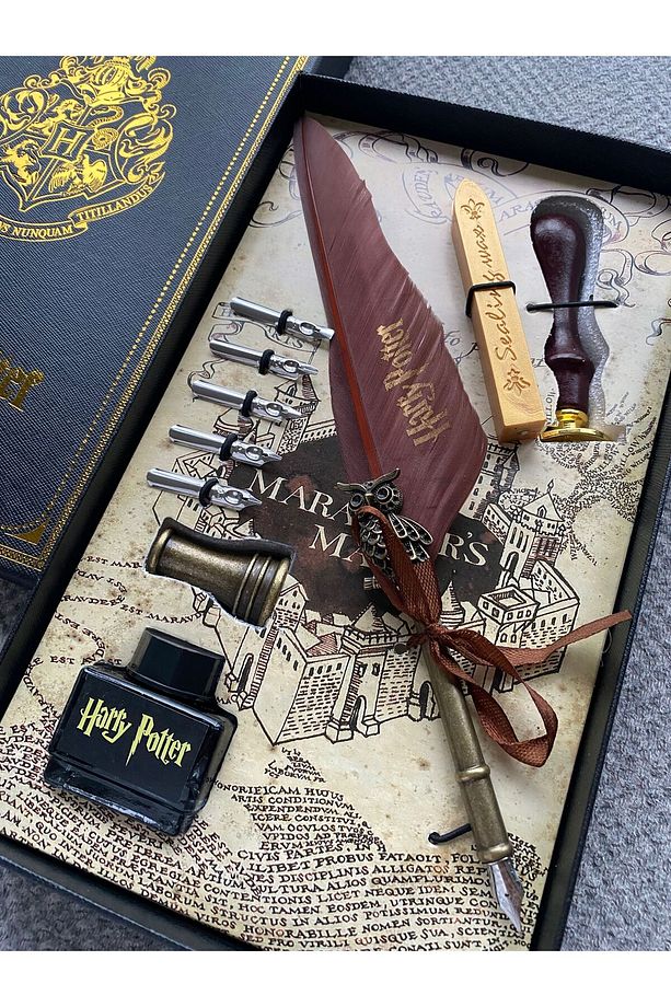 Harry Potter Mumlu Mühürlü Mürekkepli Divit Kalem Set Kuş Tüyü Sevgili Yeni Yıl Yılbaşı Hediye - 1