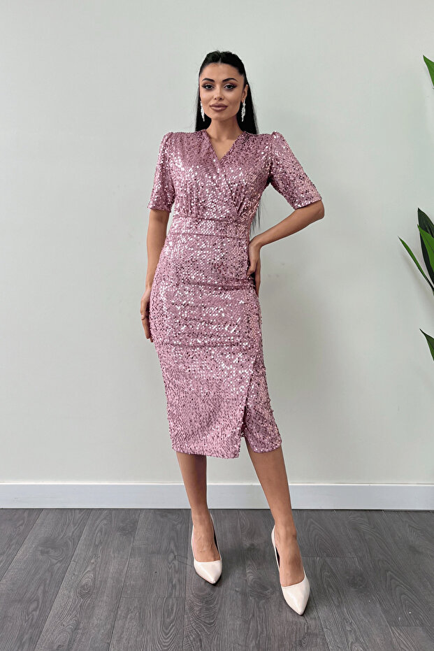 Velvet Sequin Jacket Dress - Powder Pink