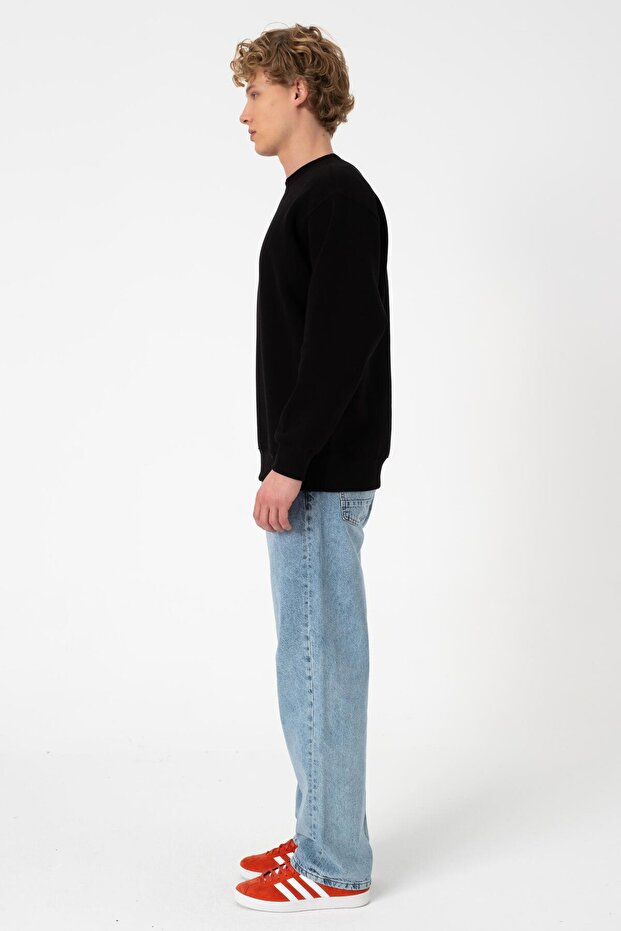 سويت شيرت رجالي أسود ذو رقبة دائرية مقاس كبير - 7