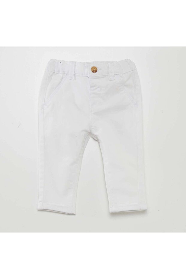 بنطلون صيني سادة باللون الأبيض - 1