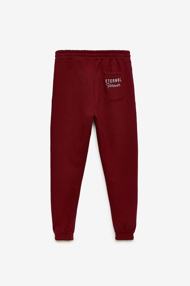 GRAMOS Nakışlı 3 İplik Şardonlu Regular Fit Bordo Eşofman Altı - 3