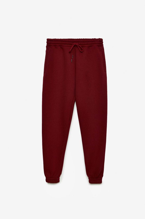 GRAMOS Nakışlı 3 İplik Şardonlu Regular Fit Bordo Eşofman Altı - 1
