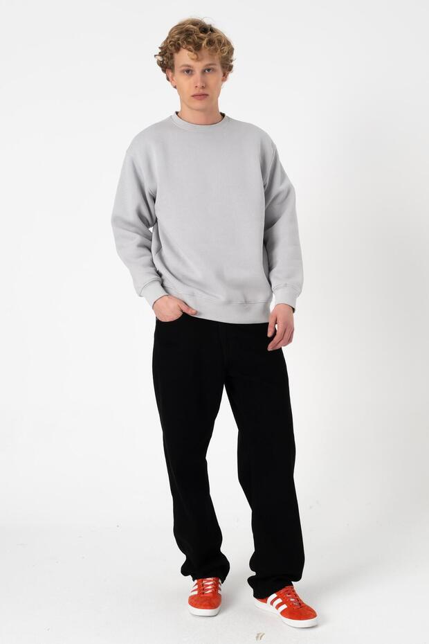 Taş Renk Oversize Şardonlu Basic Erkek Sweatshirt - 1