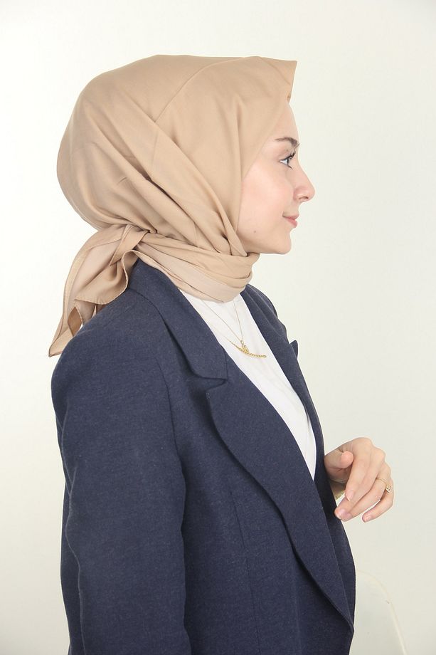 Koyu Bej Emproyal Düz  Pamuklu Viskon Eşarp - 6