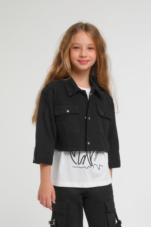 Girl's 5-14 Years Old Colorful Denim Jacket Black