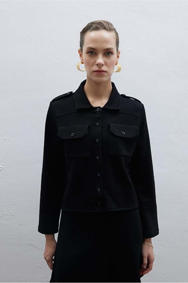 ÖRME MİNİ GÖMLEK SİYAH - 4