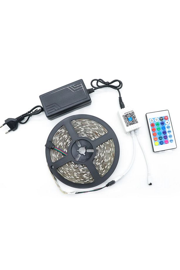 Rgb Şerit Led Set Kumandalı Adaptörlü Renk Renk Çok Renkli Led Yapışkanlı Silikonlu Şerit Led - 9
