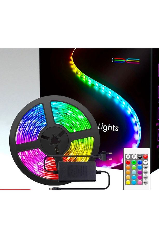 Rgb Şerit Led Set Kumandalı Adaptörlü Renk Renk Çok Renkli Led Yapışkanlı Silikonlu Şerit Led - 1