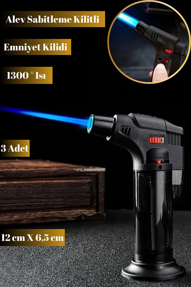 3 Adet 12 CM Kendinden Tüplü Lüks Tasarım Pürmüz Torch Çakmak - 1