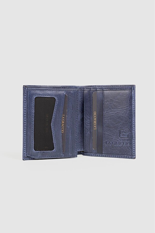 La'Graccio Paris Genuine Leather Men's Wallet Crazy Navy Blue