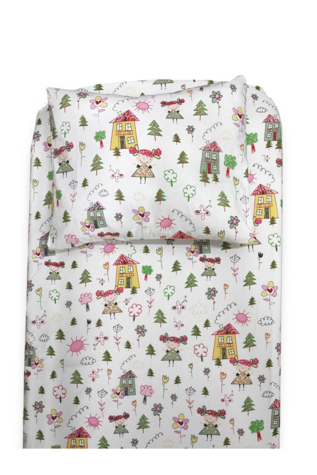 40x80 Sweet 100% Cotton Baby and Child Illustrated Elastic Sheet and Pillowcase