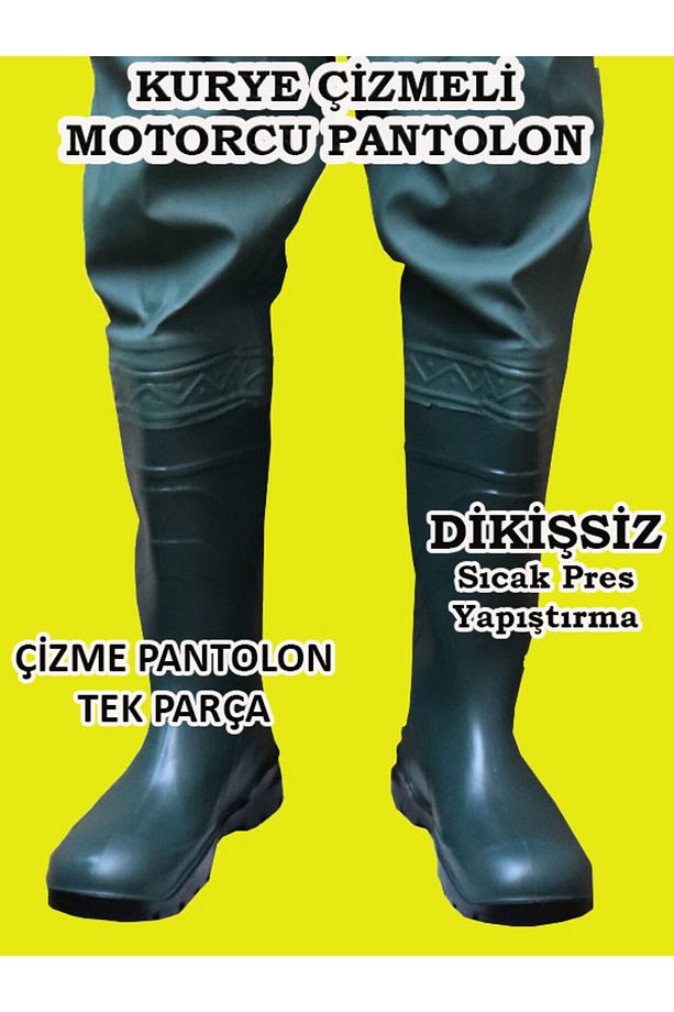 Motorcu Çizmeli Pantolon, Kurye Motorcu %100 Su Geçirmez Tek Alt Çizmeli Pantolon Dikişsiz - 1