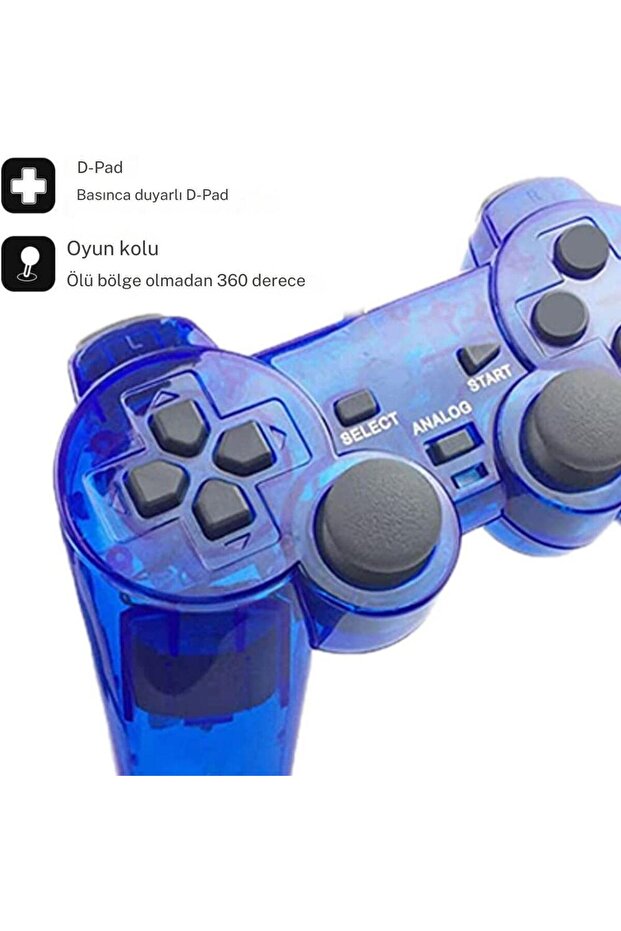 Ps2 Controller Oyun Kolu , Titreşimli Gamepad Joystick Mavi - 6