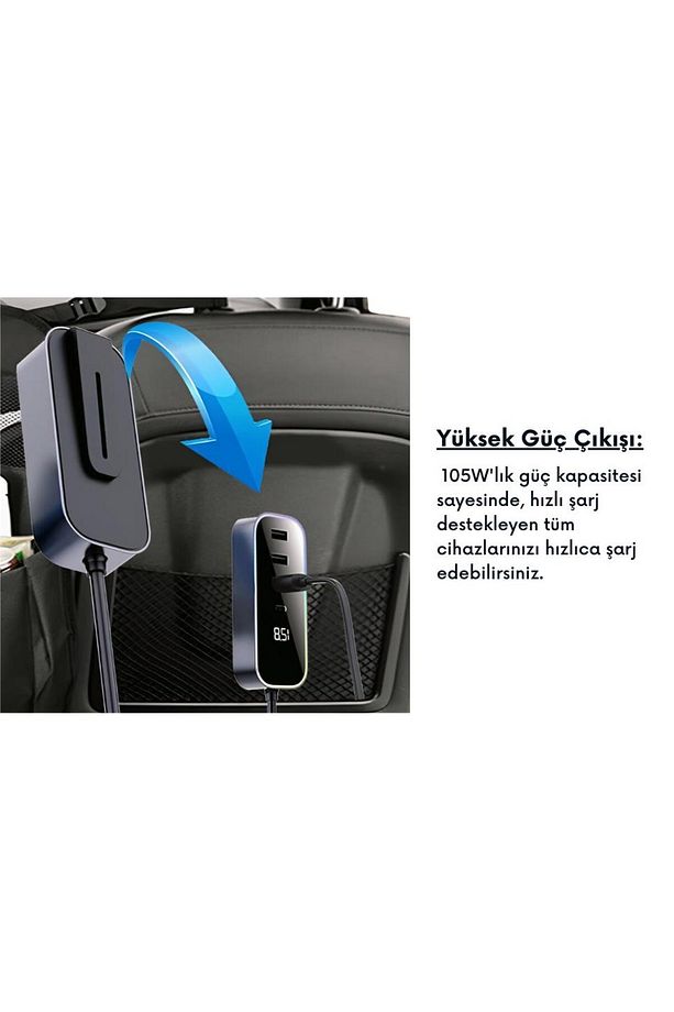 Araba Çakmak Şarj Cihazı 105w 4 Portlu Süper Hızlı Fast Car Charger, Type-c - 3 Usb - 6