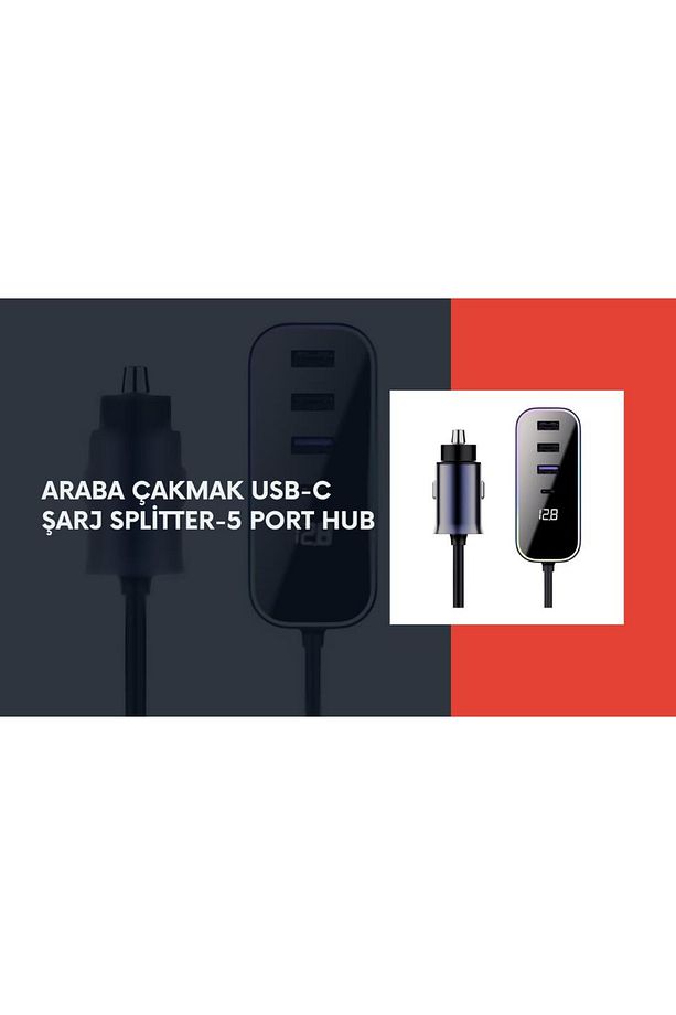 Araba Çakmak Şarj Cihazı 105w 4 Portlu Süper Hızlı Fast Car Charger, Type-c - 3 Usb - 4