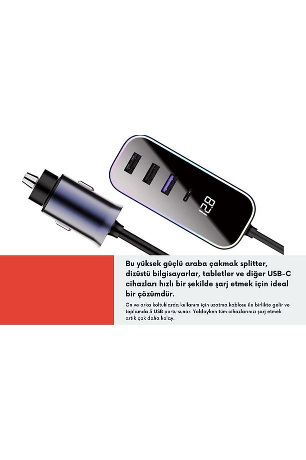 Araba Çakmak Şarj Cihazı 105w 4 Portlu Süper Hızlı Fast Car Charger, Type-c - 3 Usb - 5