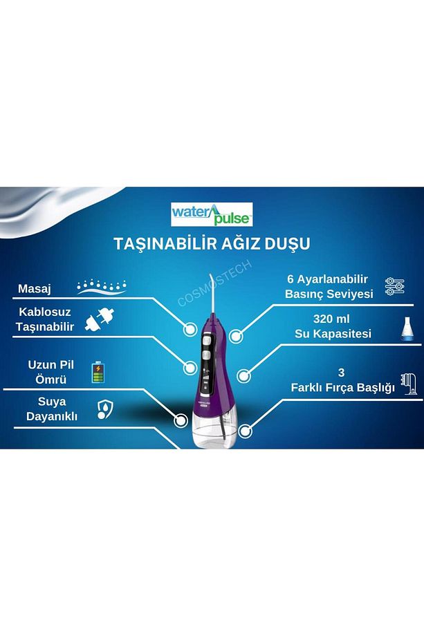 Kablosuz Pro V580 Water Flosser 320ml Taşınabilir Diş/protez Bakım Ve Ağız Duşu Mor - 3