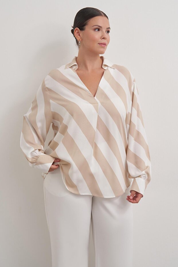 Ριγέ μπλούζα ντραπέ - 1