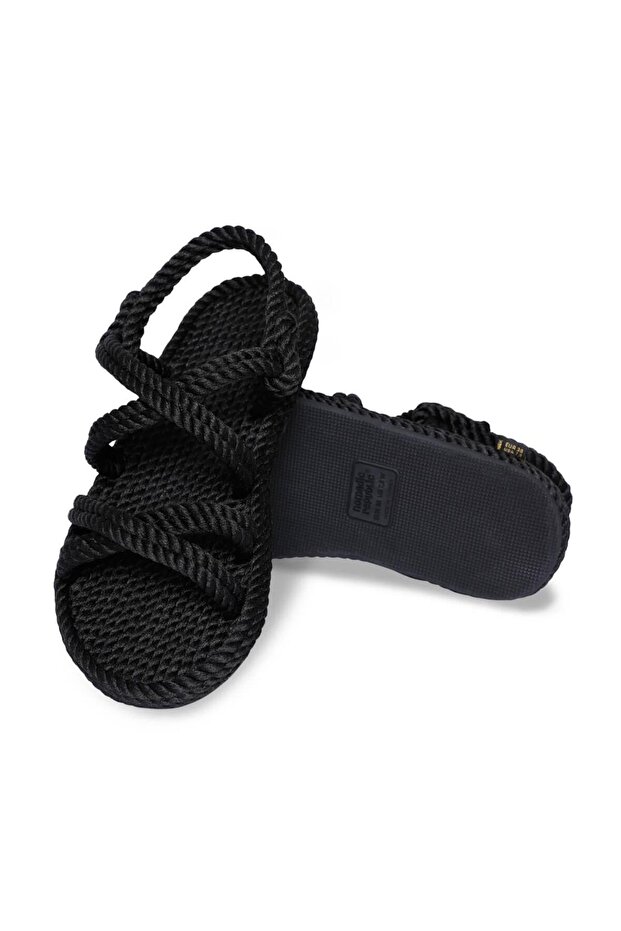 Tahiti Rubber Sole Women's Rope Sandals Black