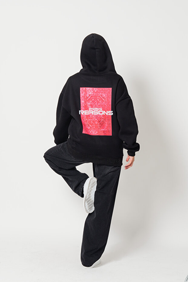 Virtual Tracks Printed Oversize Unisex Premium Black Hoodie