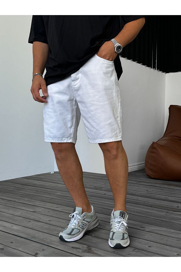 Beyaz Basic Kot Şort KE-477 - 1