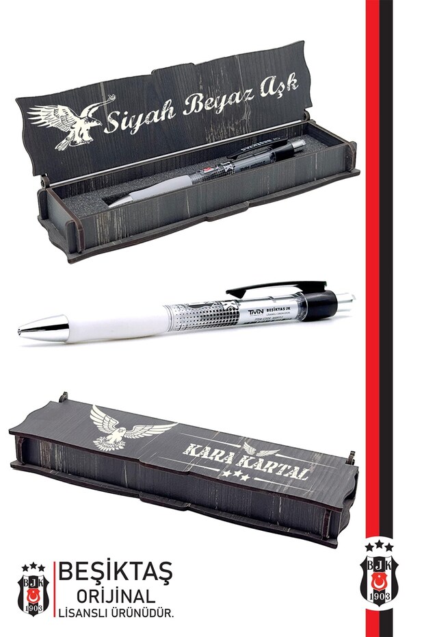 Besiktas Original Licensed Plastic Body Versatil Tip Pen 0.7 with Gift Wooden Box