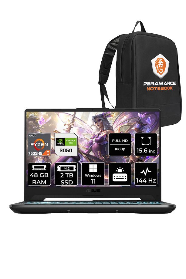 TUF Gaming A15 R5 7535HS 48GB 2TB SSD RTX3050/4GB 144Hz 15.6" FHD W11P HN047 & PER4 ÇANTA - 1