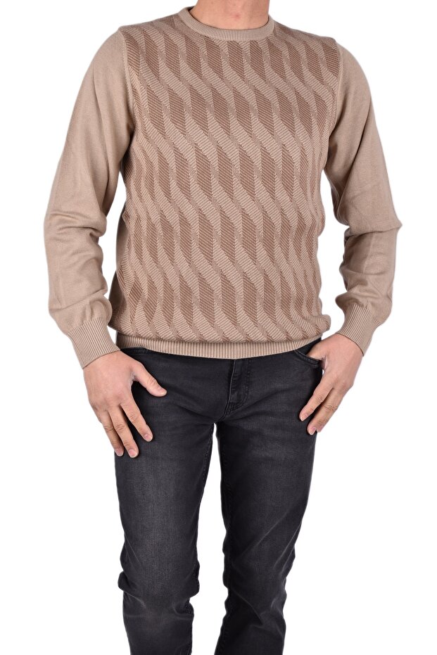 سترة منقوشة برقبة دائرية BRG-21174 - 1