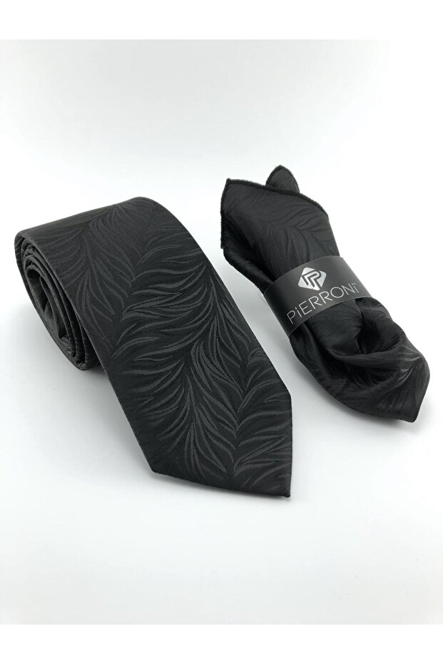 Black Patterned Handkerchief Tie - 1