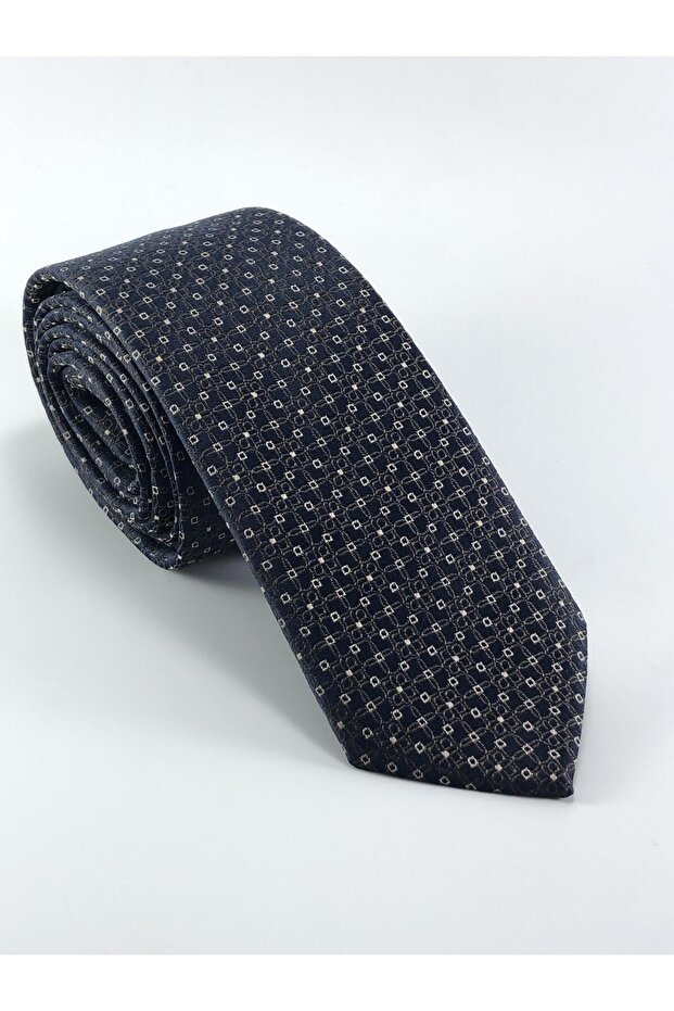 ربطة عنق رفيعة منقوشة باللون الأزرق الداكن - 1