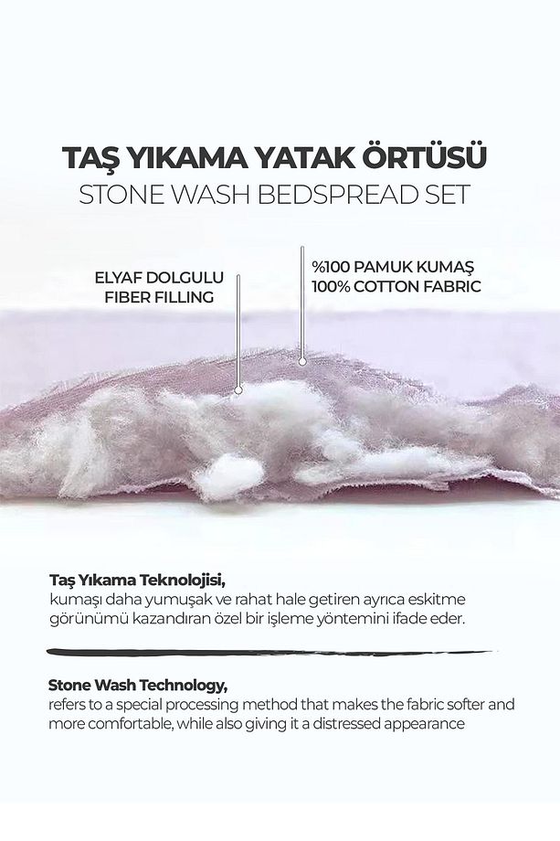 %100 Pamuk Çift Kişilik Pike Takımı Özel Taş Yıkama Yatak Örtüsü Barbara 3 Parça Lüks Yumuşak Bej - 4