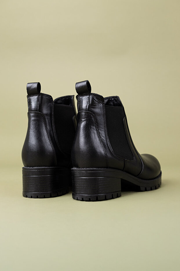 Efser Kadın Hakiki Deri Elastik Bantlı Siyah Bot - 6