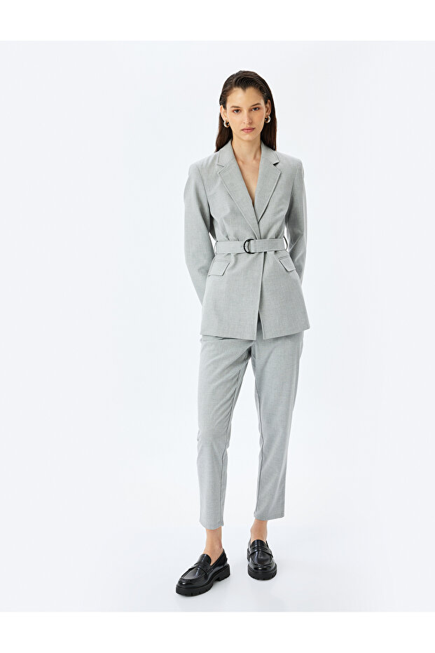 High Waist Tie Waist Elastic Pocket Fabric Trousers