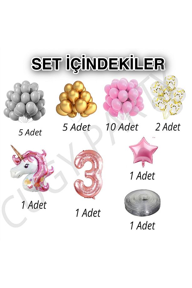 MİNİ KIZ ÇOCUKLARI İÇİN UNIKORN TEMALI YAŞ SEÇENEKLİ DOĞUM GÜNÜ PARTİ SETİ - 2