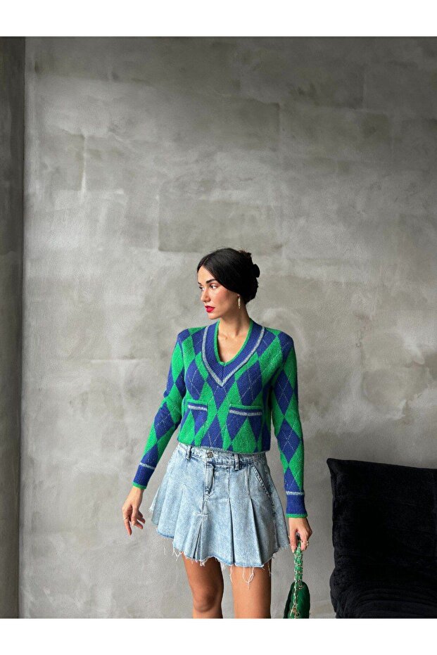 Diamond Patterned Knitwear Sweater - 3