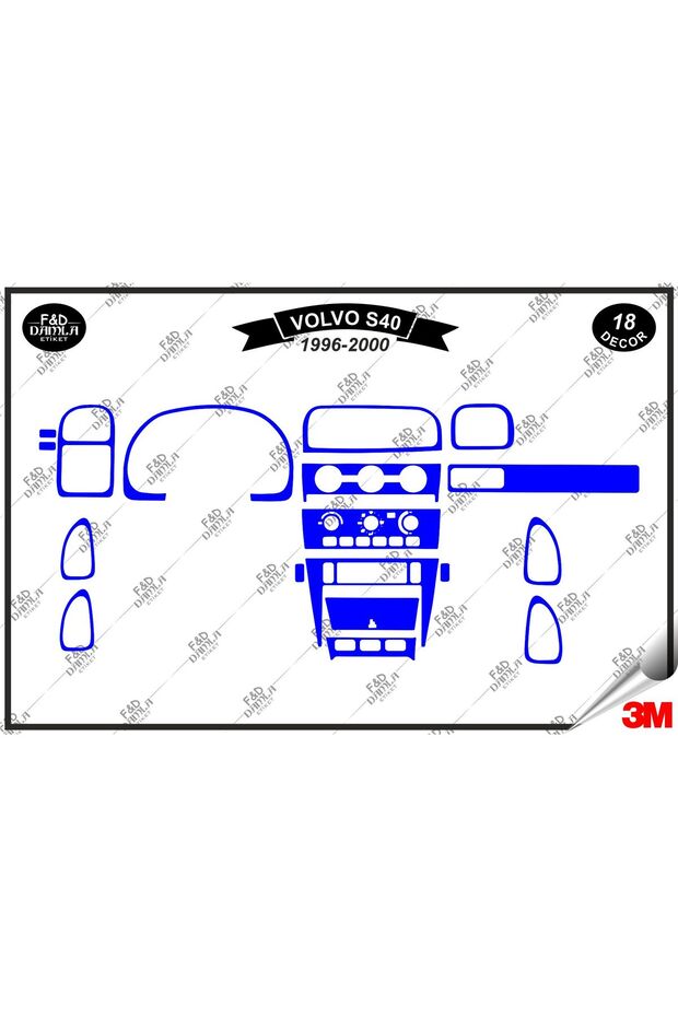 Volvo s40 (1996-2000) glove box console trim chest mahogany finish set of 18 pieces blue
